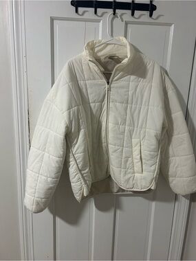Cream Quilted Puffer Jacket - Boxy Silhouette